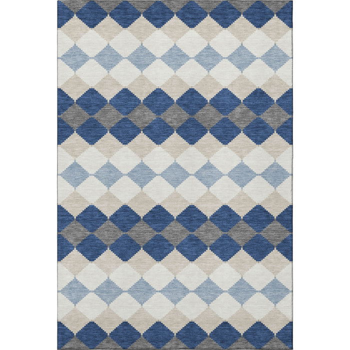 10' X 14' Geometric Washable Area Rug With UV Protection (679078) - Navy Blue / Ivory / Gray
