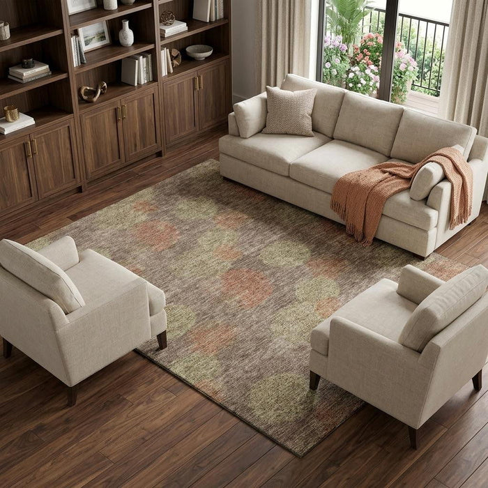10' X 14' Abstract Washable Area Rug With UV Protection (677153) - Brown / Artichoke Green / Taupe