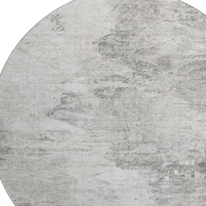 8' Abstract Washable Round Rug With UV Protection (650641) - Silver / Gray