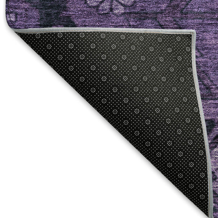 10' X 14' Floral Washable Area Rug With UV Protection (667240) - Eggplant / Gray