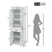 Giga white linen bathroom cabinet with 4 doors, 1 drawer, adjustable shelves, and damping hinges, showcasing an elegant freestanding design.