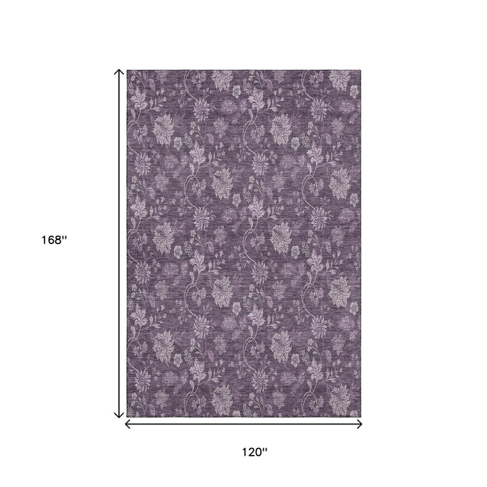 10' X 14' Floral Washable Area Rug With UV Protection (655938) - Plum / Ivory