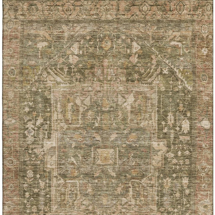 10' X 14' Oriental Washable Area Rug With UV Protection (692418) - Fern Green / Wheat / Copper