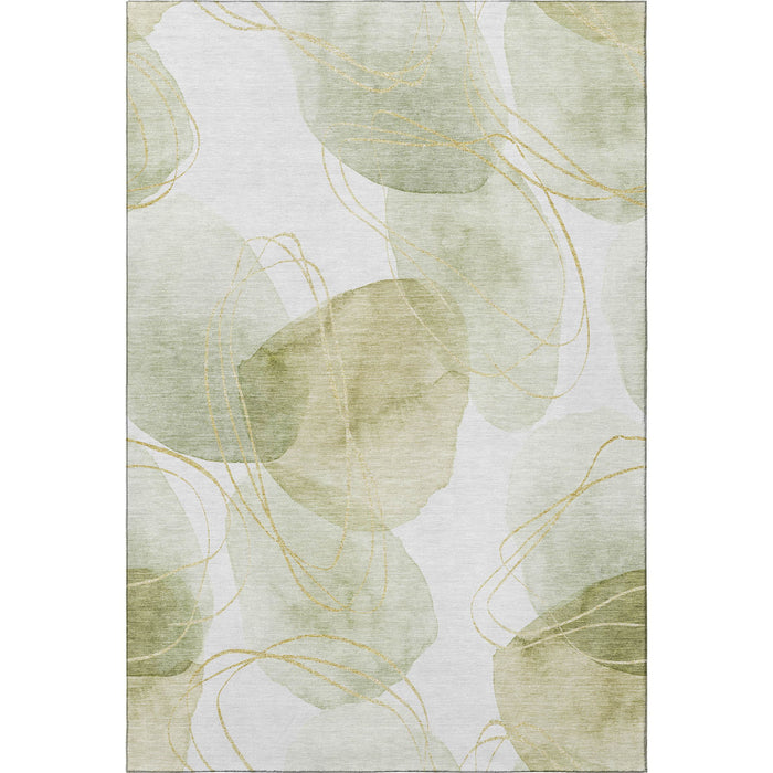 10' X 14' Abstract Washable Area Rug With UV Protection (648424) - Green / Gold / Ivory