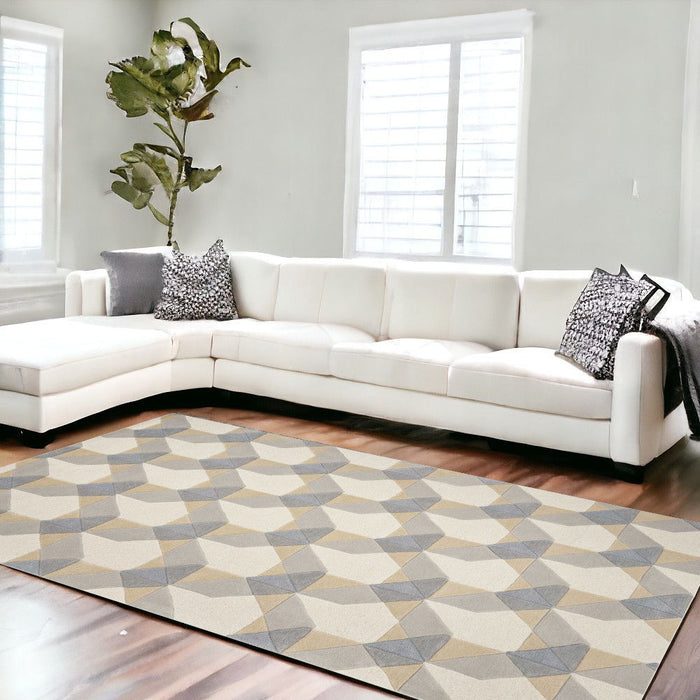 8' x 11' Hand Tufted Geometric Chain Pattern Indoor Area Rug - Ivory Gray