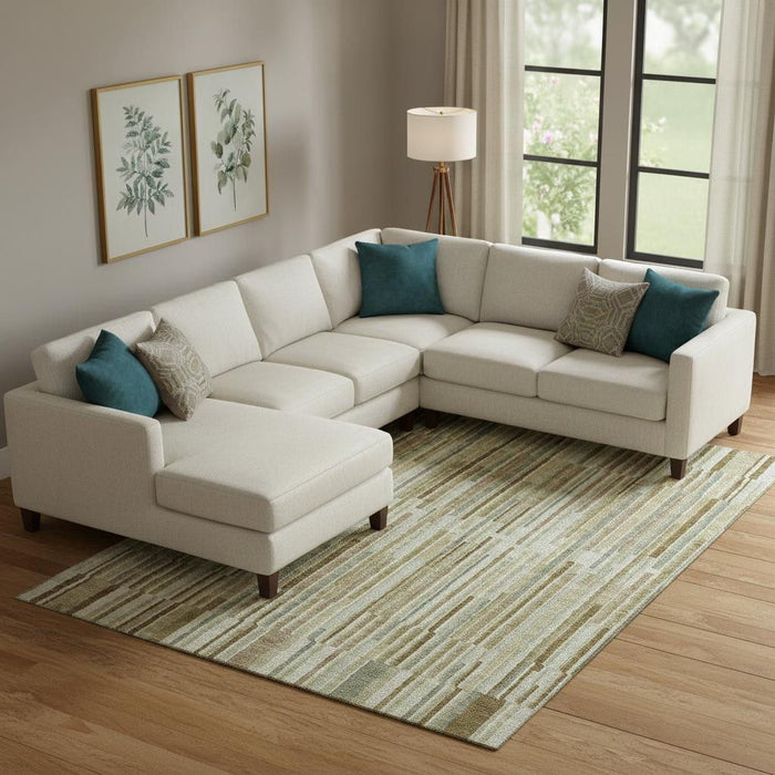 10' X 14' Striped Washable Area Rug With UV Protection (717881) - Khaki / Beige