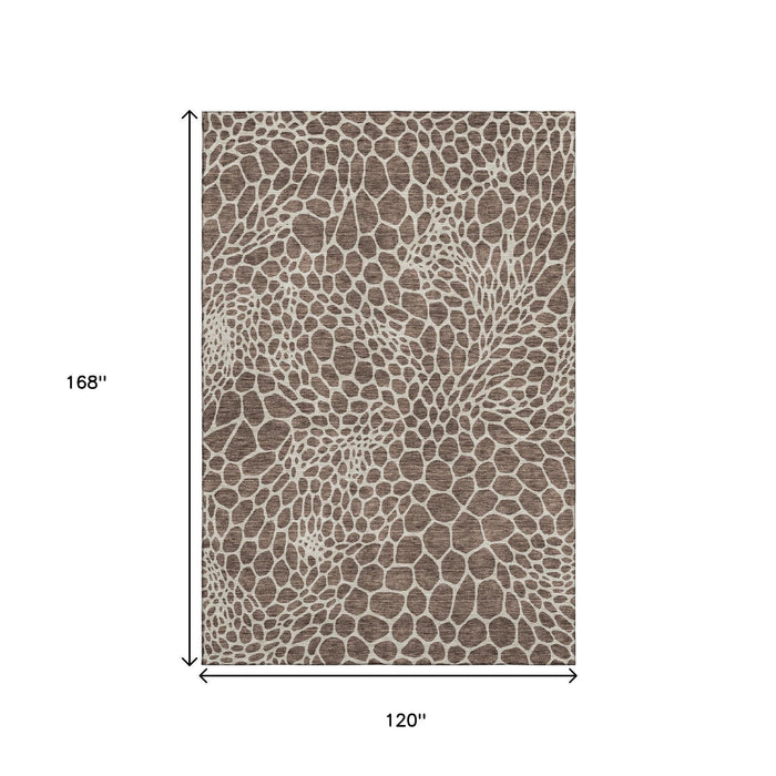 10' X 14' Geometric Washable Area Rug With UV Protection (673043) - Brown / Beige