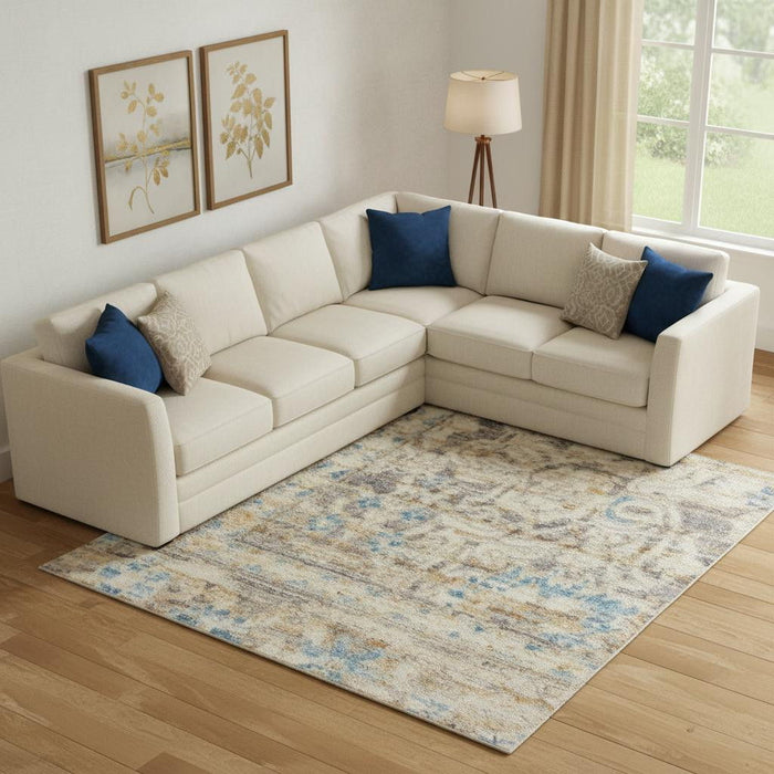 8' X 10' Floral Area Rug With Fringe (556375) - Blue