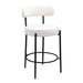 Set of 2 Giga modern sherpa counter height barstools with brushed brass legs, round low back, footrest, ideal for kitchen or dining.