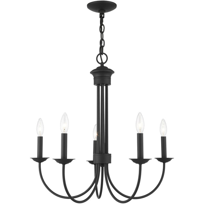 24" Five Light Metal Dimmable Chandelier With Shades - Black