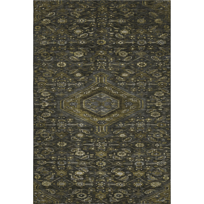 10' X 14' Floral Washable Area Rug With UV Protection (691788) - Charcoal / Olive Green / Silver