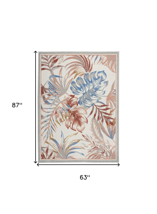 5' X 7' Botanical Leaves Area Rug (550221) - Ivory / Blue / Gray