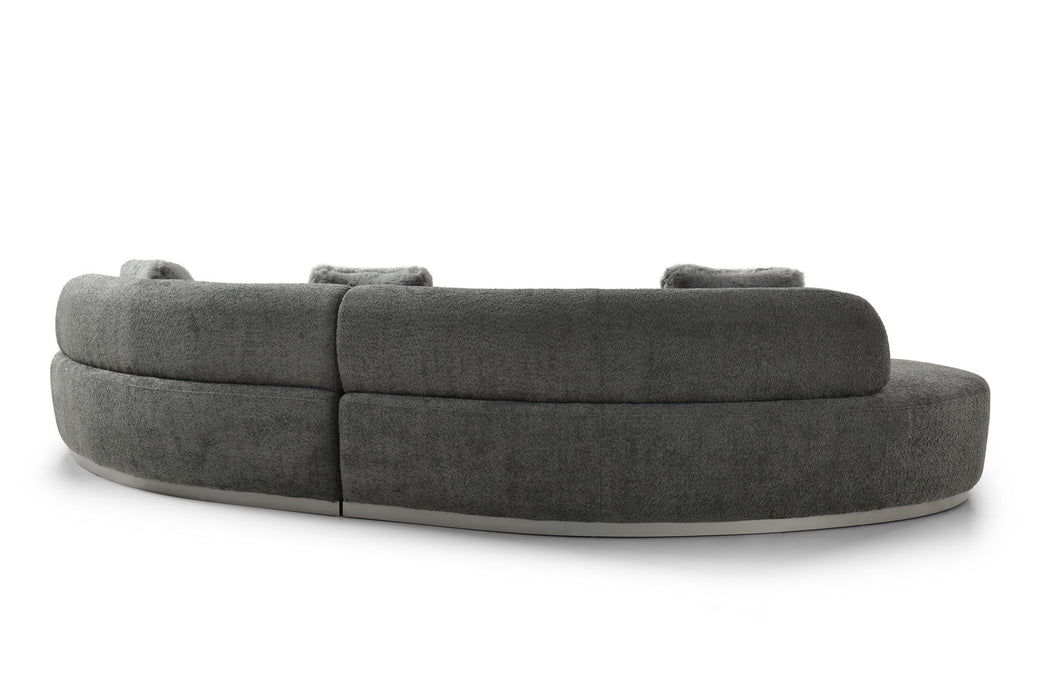 Boucle Curved Sofa With Toss Pillows - Dark Gray