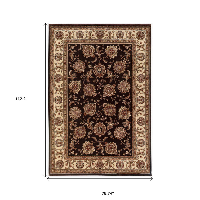 7' X 10' Oriental Area Rug, Polypropylene - Brown And Ivory
