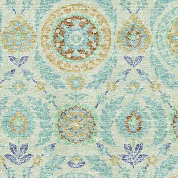 10' X 14' Floral Washable Area Rug With UV Protection - Mint Green