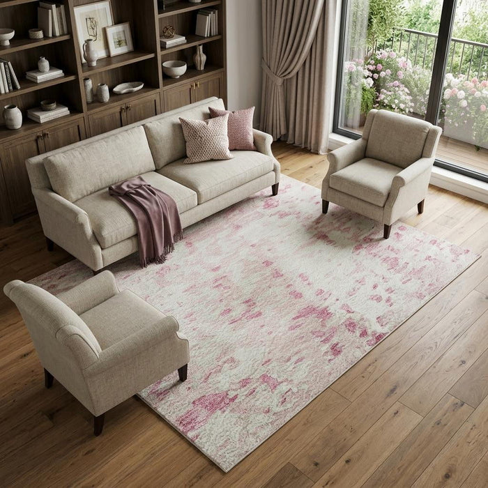 10' X 14' Abstract Washable Area Rug With UV Protection (675468) - Pink / Ivory
