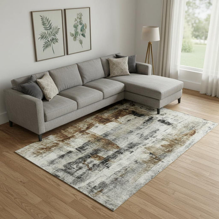 10' X 14' Abstract Washable Area Rug With UV Protection (719298) - Taupe / Charcoal / Brown