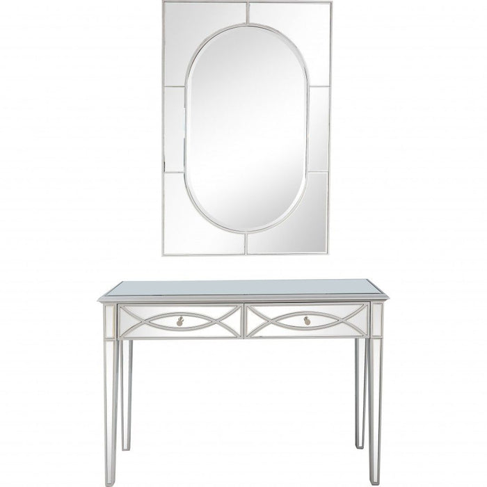Mirrored Glass Console Table And Drawers - Silver