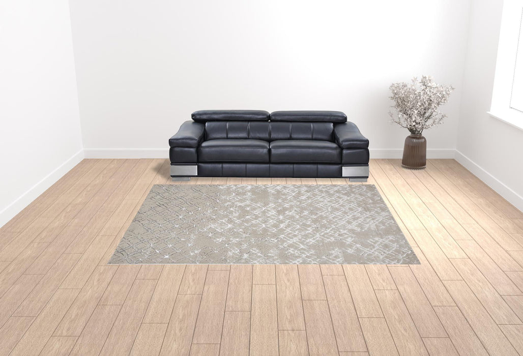 9' x 12' Abstract Area Rug - Silver Gray And White