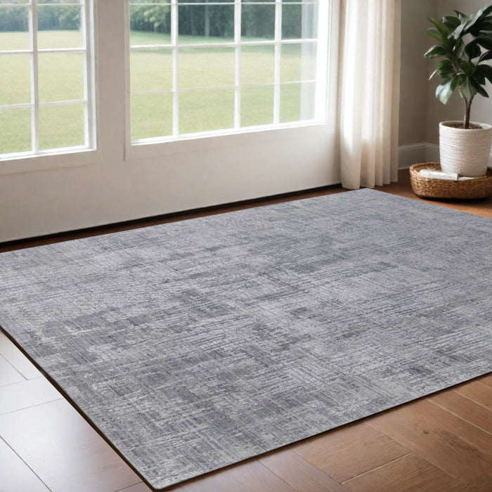 3' x 5' Abstract Hand Woven Worn Faded Area Rug - Light Blue And Silver