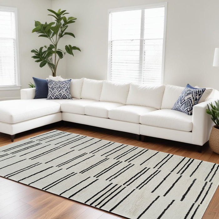 7.9' x 7.9' Abstract Distressed Area Rug - Cream And Black