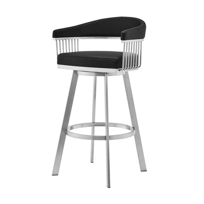 29" Iron Swivel Backless Bar Height Bar Chair - Black And Silver