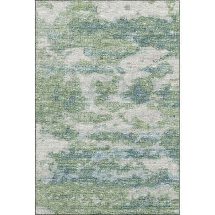 8' X 10' Abstract Washable Area Rug Polyester With UV Protection - Green / Ivory