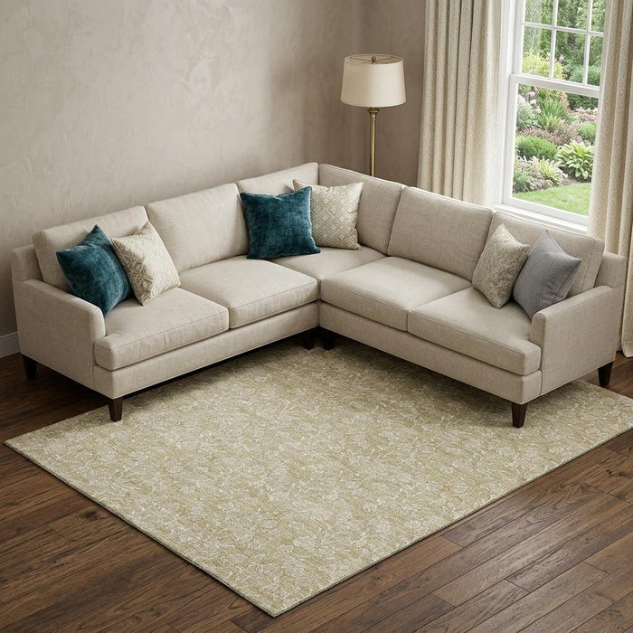 10' X 14' Floral Washable Area Rug With UV Protection (656394) - Beige / Ivory