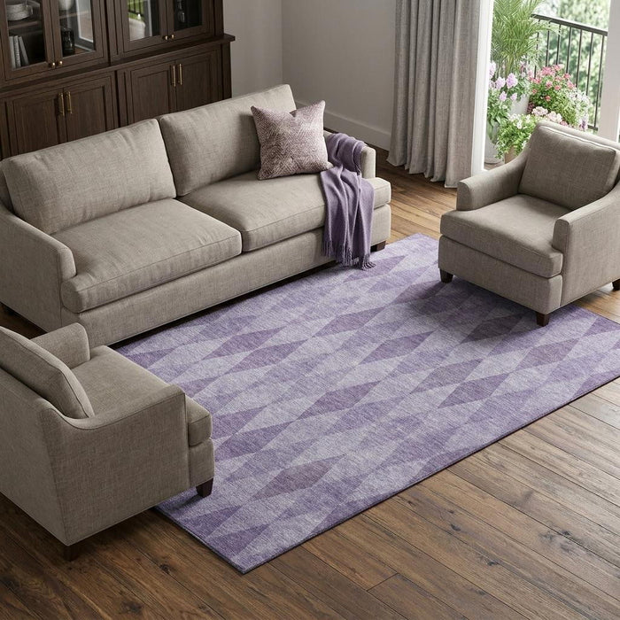 10' X 14' Geometric Washable Area Rug With UV Protection (649378) - Purple / Ivory
