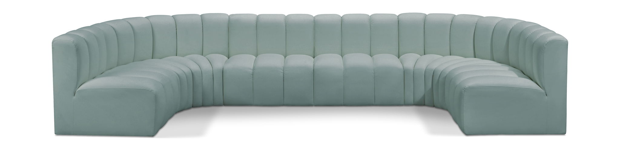 Faux leather U-shaped sectional sofa by Meridian Furniture, modular stationary sectional with plush cushions and modern design.