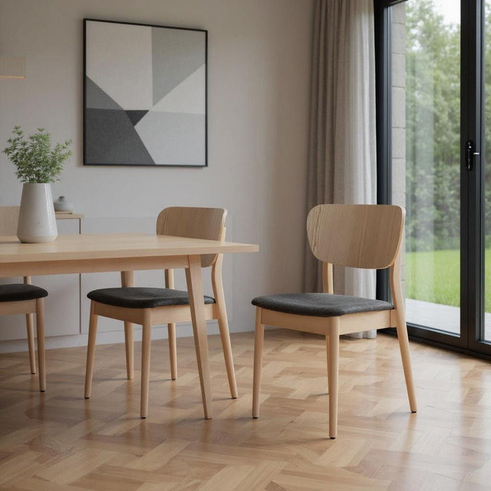 Upholstered Fabric Wood Open Back Dining Side Chairs (Set of 2) - Gray / Natural