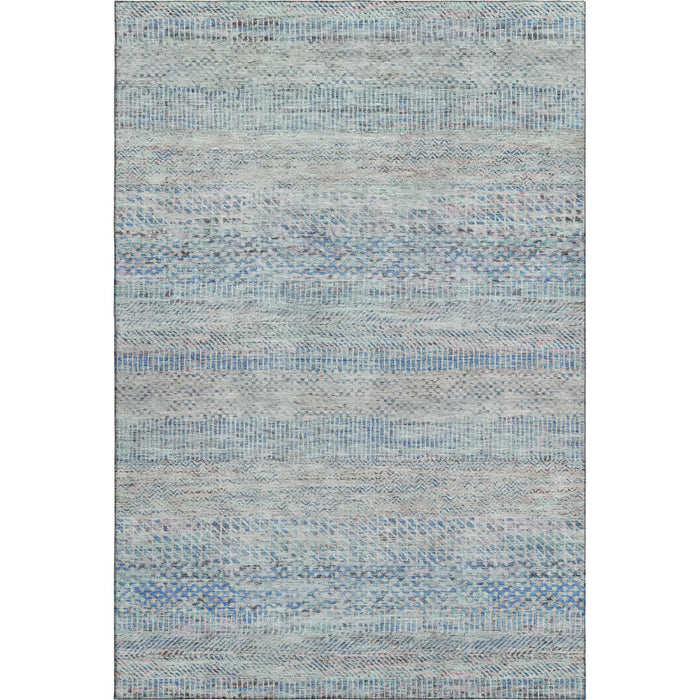 10' X 14' Striped Washable Area Rug With UV Protection (695498) - Blue / Gray / Ivory