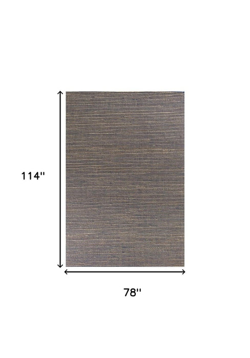 7' x 10' Indoor Area Rug - Blue Hand Woven Wool And Jute