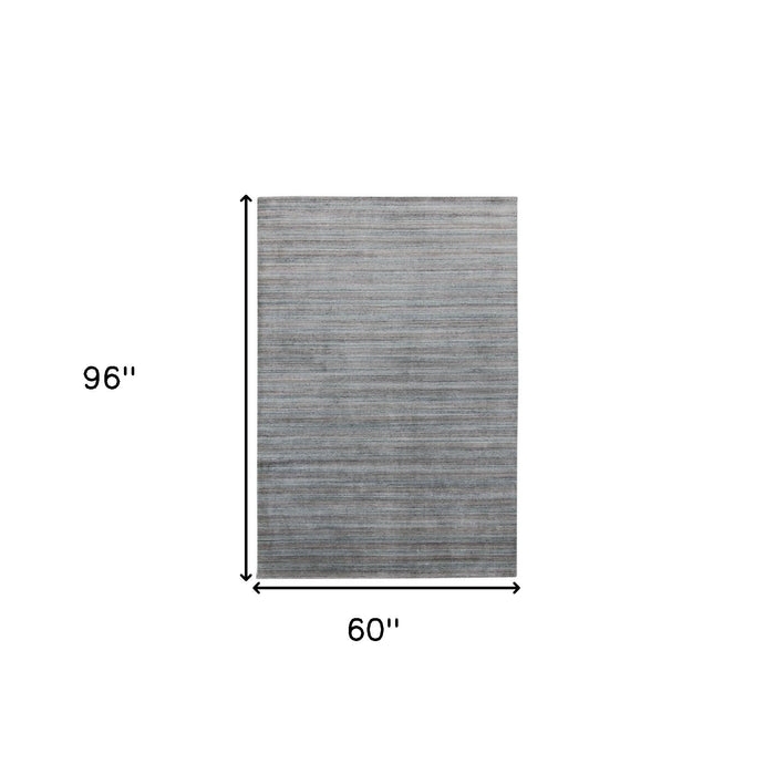 5' X 8' Wool Striped Hand Woven Area Rug - Gray And Blue