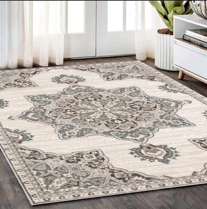 8' X 5' Medallion Area Rug - Gray And Blue