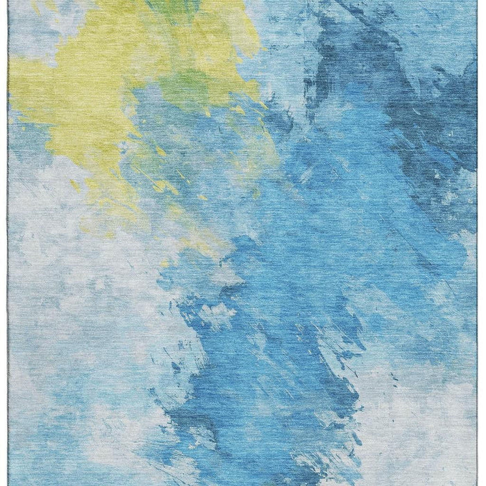 10' X 14' Abstract Washable Area Rug With UV Protection (696770) - Blue / Yellow / Ivory