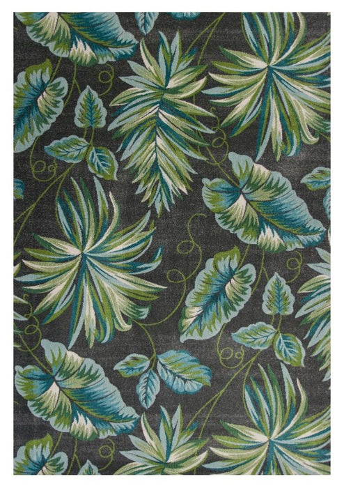 8' x 11' Machine Woven Oversized Tropical Leaves Indoor Area Rug - Gray Teal
