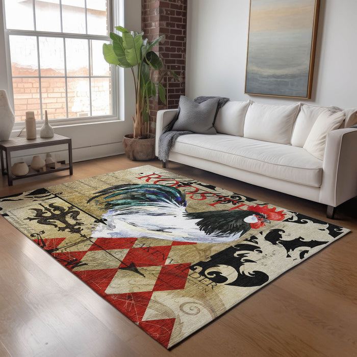 10' X 14' Animal Print Washable Area Rug With UV Protection - Midnight And Beige
