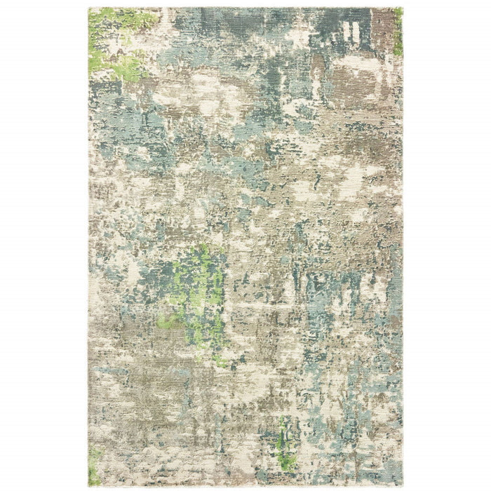 9' x 12' Abstract Hand Loomed Stain Resistant Area Rug - Blue And Green