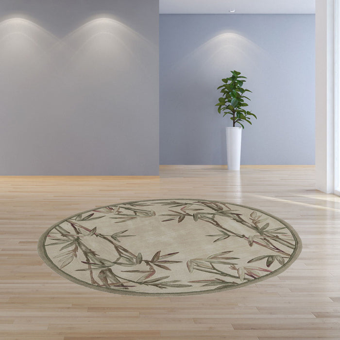 6' Hand Tufted Tropical Bamboo Round Indoor Area Rug - Ivory