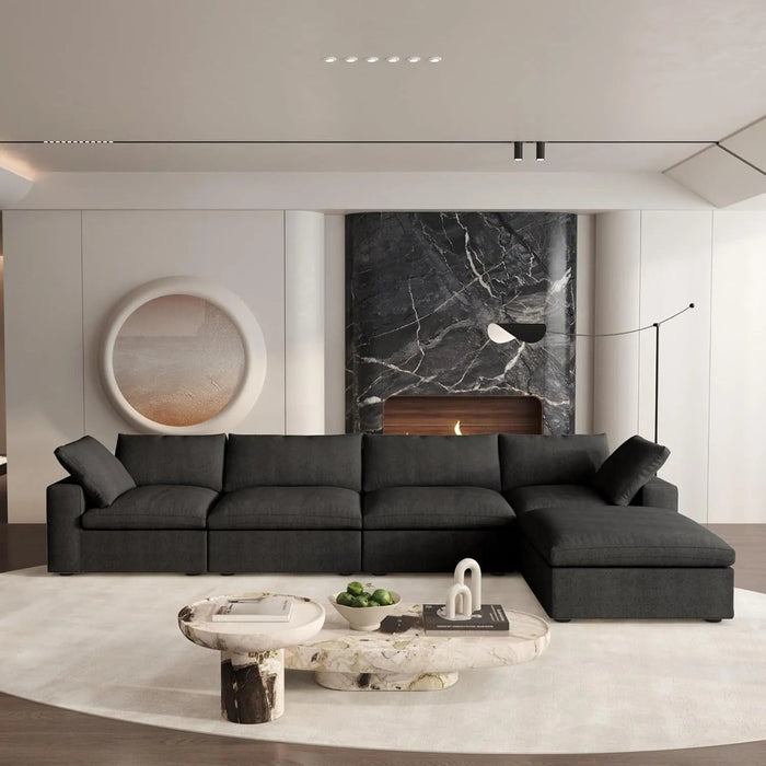 160" 2 Piece Living Room Set Blend Modular Sofa With Ottoman Storage - Black
