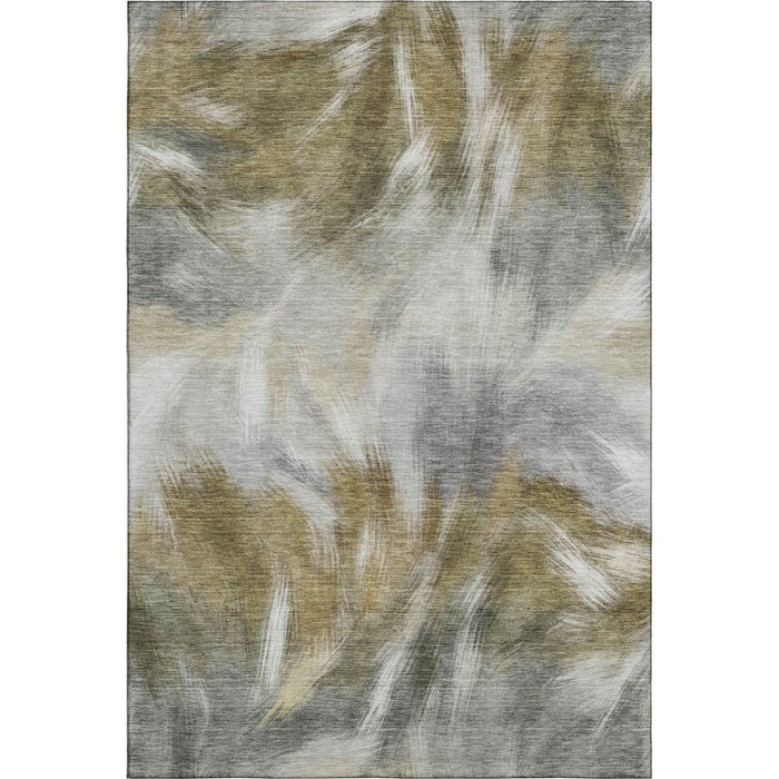 10' X 14' Abstract Washable Area Rug With UV Protection (717687) - Pewter / Gold