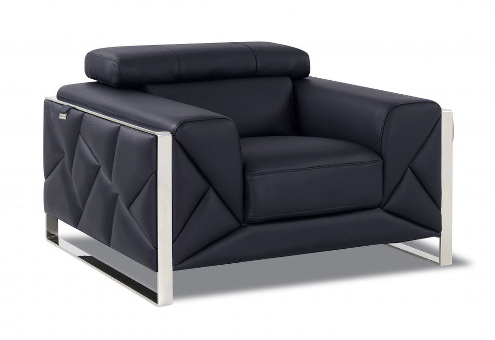 Italian Leather Club Chair - Black And Silver