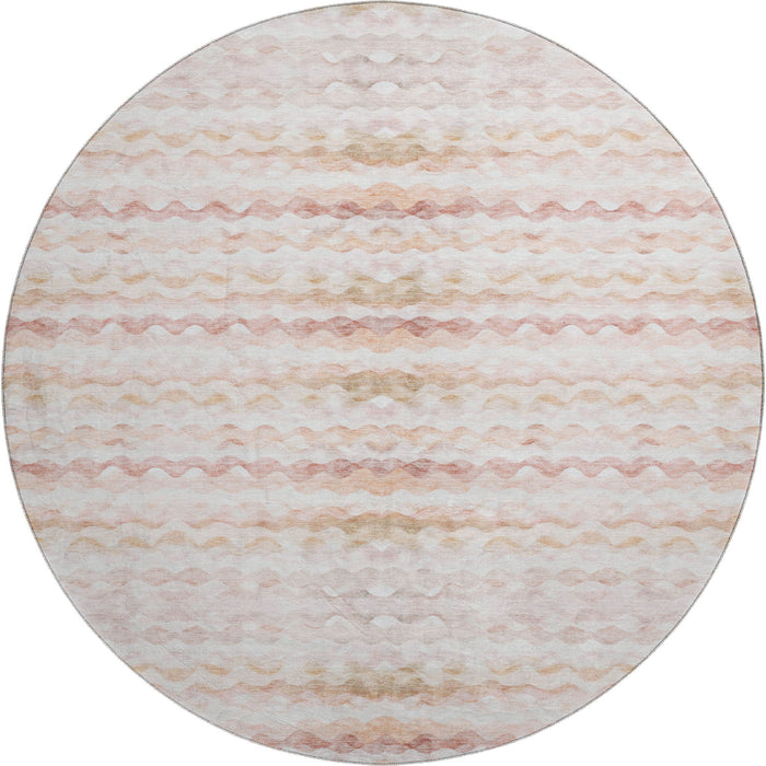 8' Geometric Washable Round Rug With UV Protection - Peach