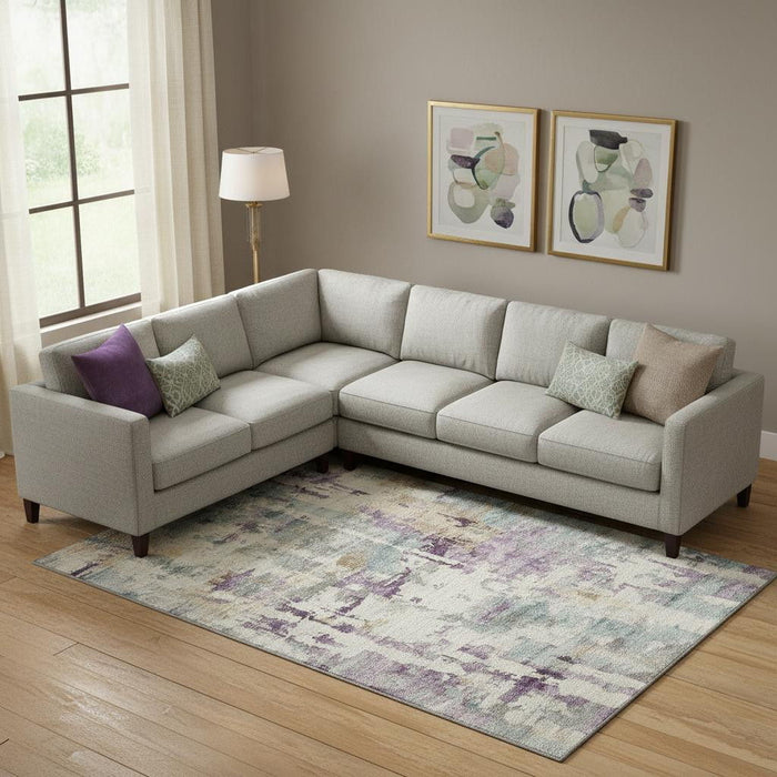 10' X 14' Abstract Washable Area Rug With UV Protection (717134) - Linen / Purple