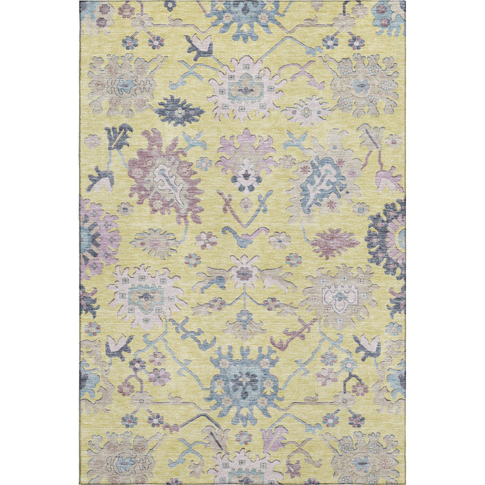 10' X 14' Floral Washable Area Rug With UV Protection (686993) - Yellow / Blue / Blush
