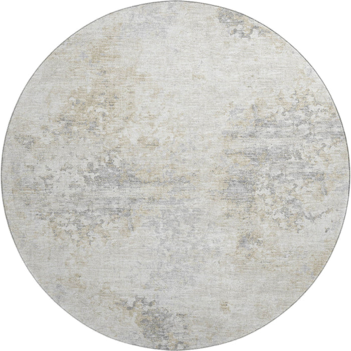 8' Abstract Washable Round Rug With UV Protection - Ivory / Beige