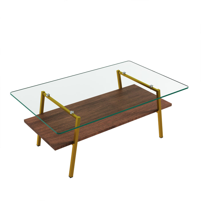 Modern Giga rectangle coffee table with tempered glass top and metal legs, ideal for living room decor.