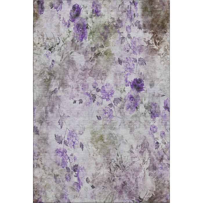 10' X 14' Floral Washable Area Rug With UV Protection (657731) - Purple / Gray / Ivory