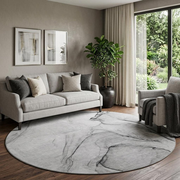 8' Abstract Washable Round Rug With UV Protection (646623) - Gray / Charcoal